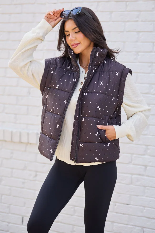 Stella Black Bow Dot Puffer Vest Subtle Design Detail BondedSeams