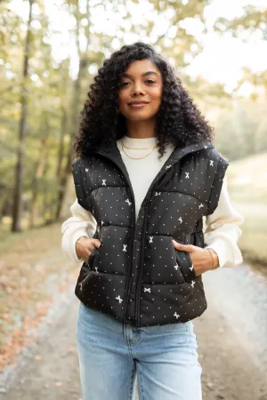 Stella Black Bow Dot Puffer Vest Moisture Wicking Finish