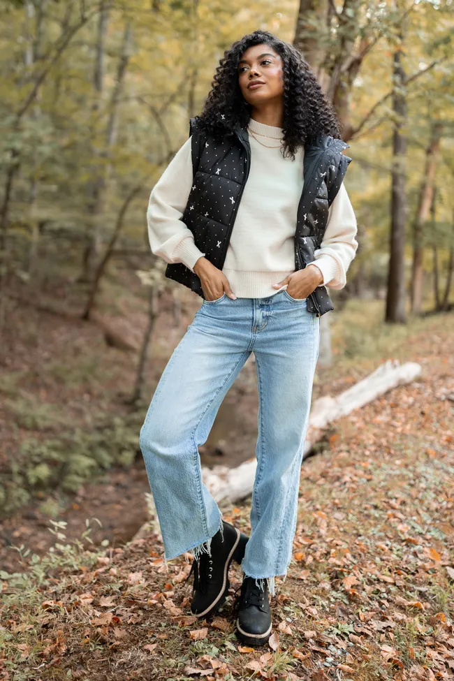 Stella Black Bow Dot Puffer Vest Hypoallergenic Interior Everyday apparel