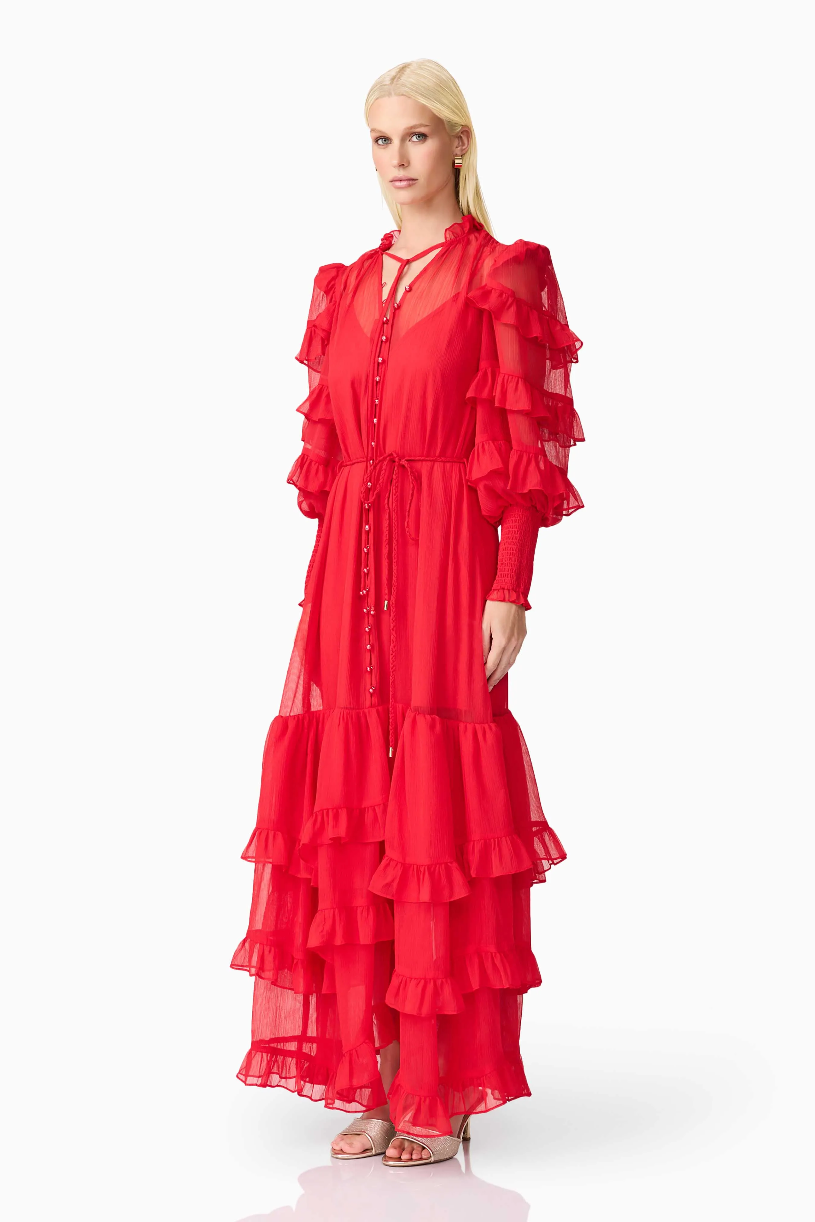 Lilja Long Sleeve Maxi Dress in Red Easy to Wear