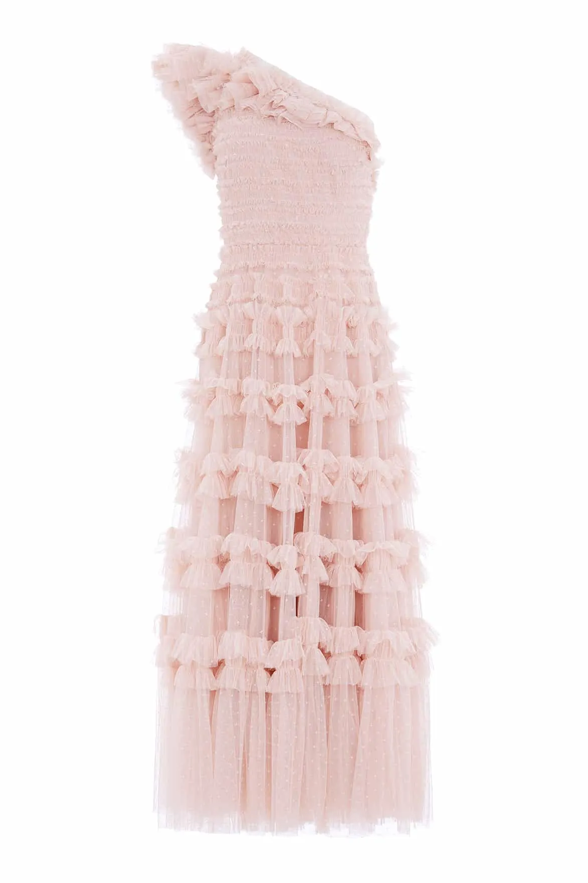 Grace Walk Lisette Ruffle One-Shoulder Gown