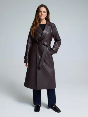 fall season Soft Shell Long Faux Leather Trench Coat