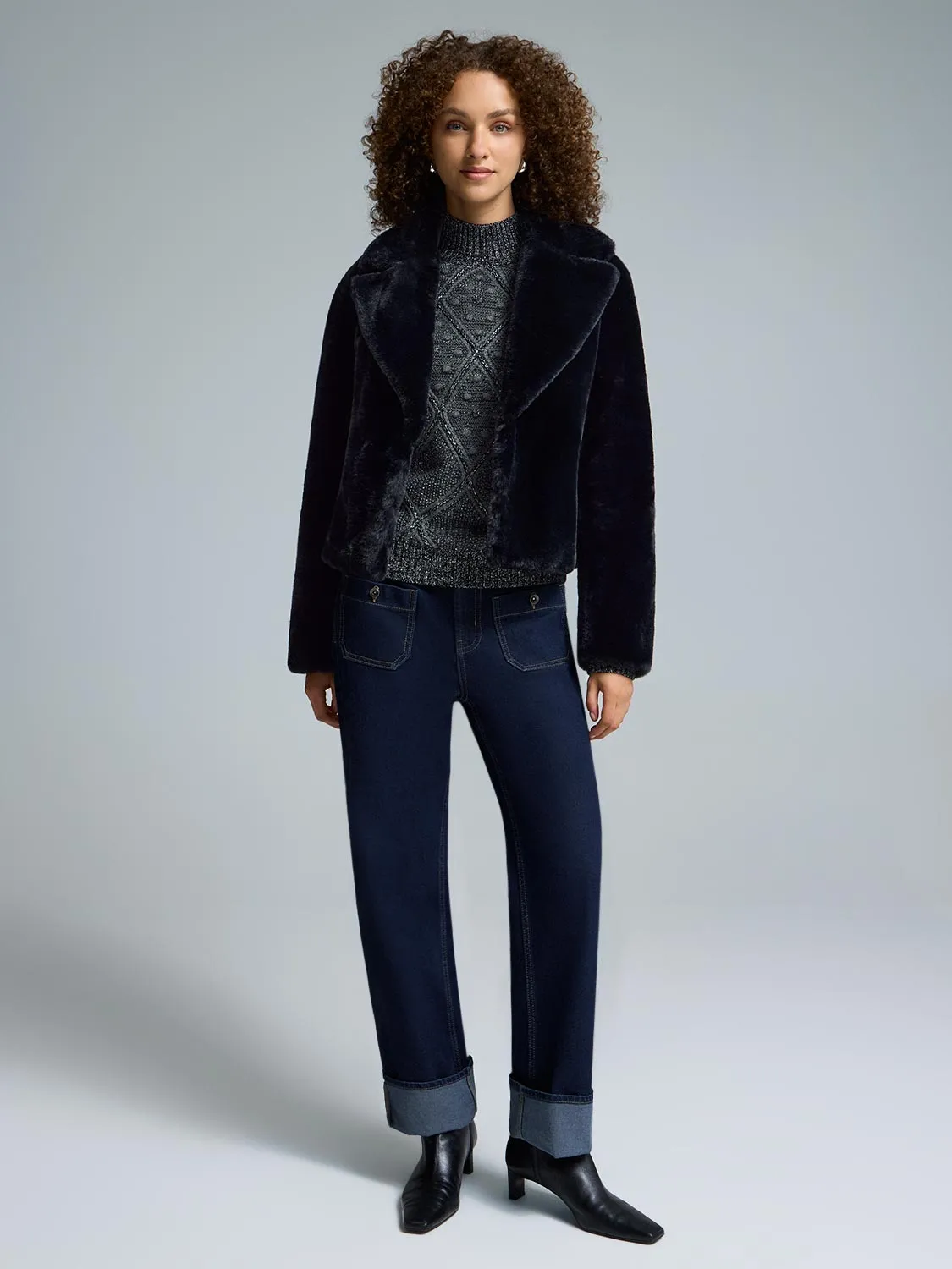 Ergonomic Cut Short Faux Fur Jacket