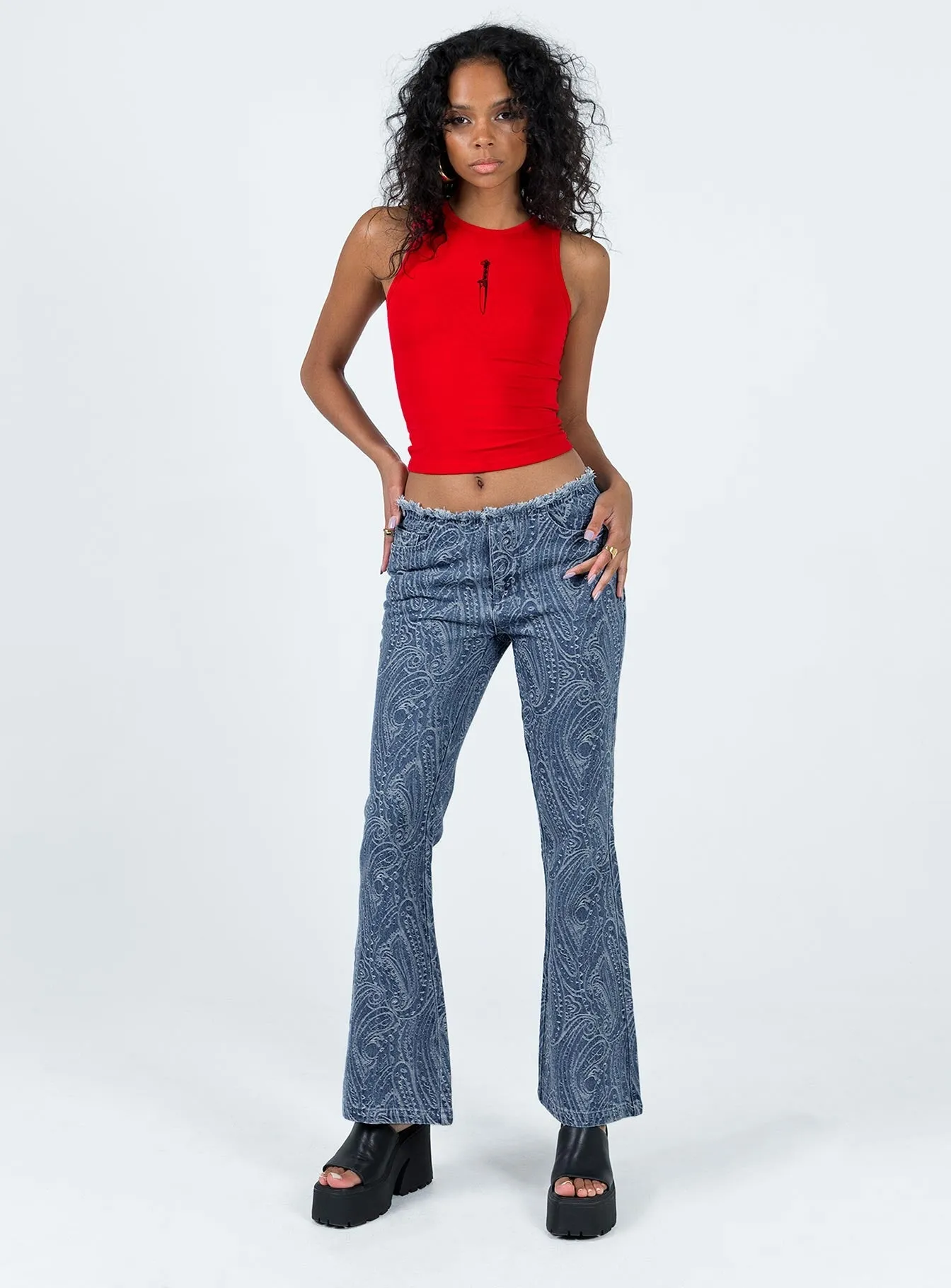 Loweana Low Rise Jacquard Flare Jean Blue Denim Couple Look Eco Friendly Daily Basic