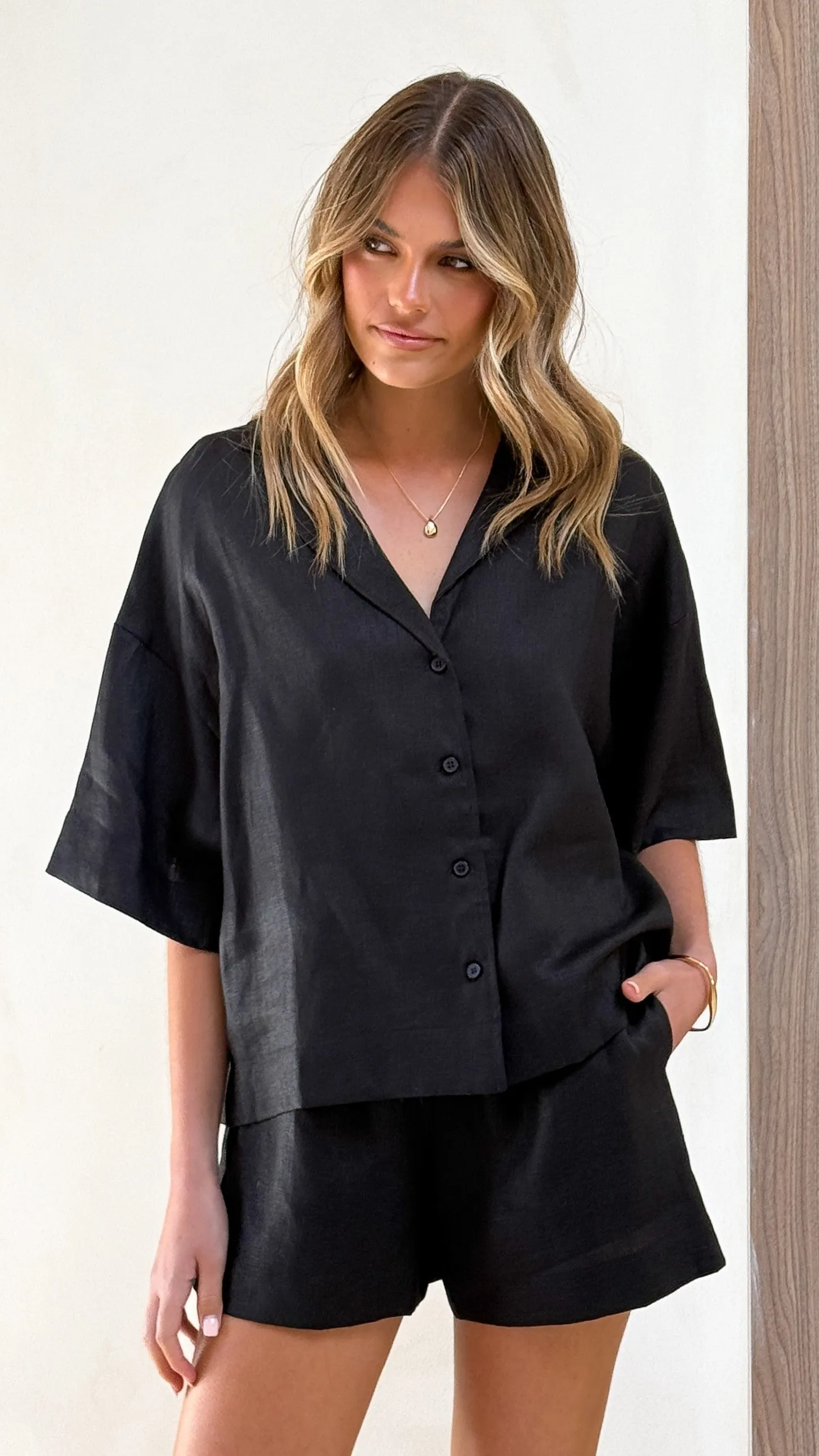 Luna Button Up Shirt - Black Casual Footwear Chic Edge
