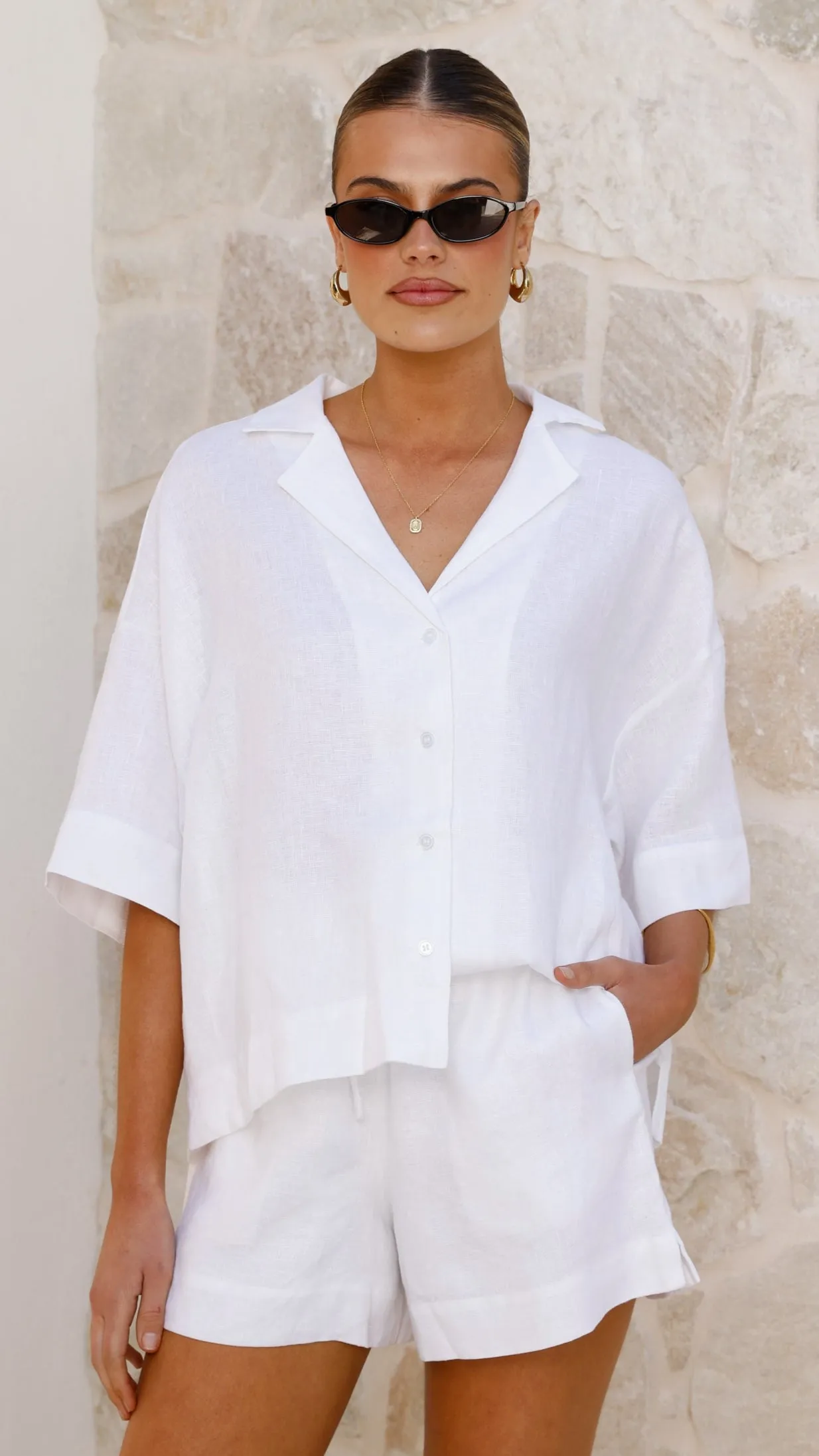 Luna Button Up Shirt - White Move Fast