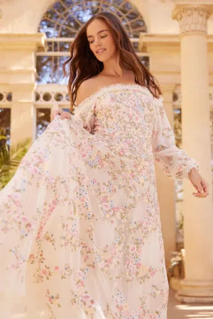 Work Ease Lunaria Wreath Off-Shoulder Long Sleeve Gown