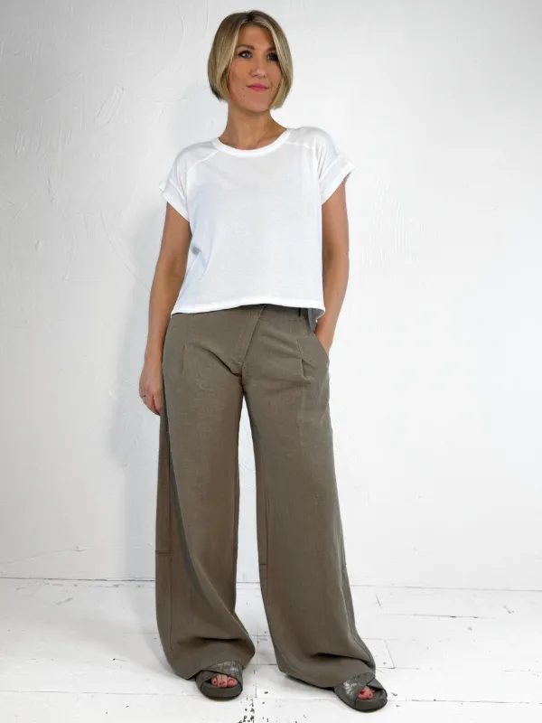 Lurdes Bergada Wide Leg Pleated Trousers 040- 2 Colours Breathable Waist