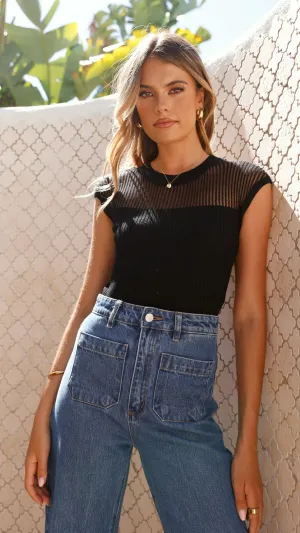 Sofia Sheer Stripe Knit Top - Black AllDayComfort