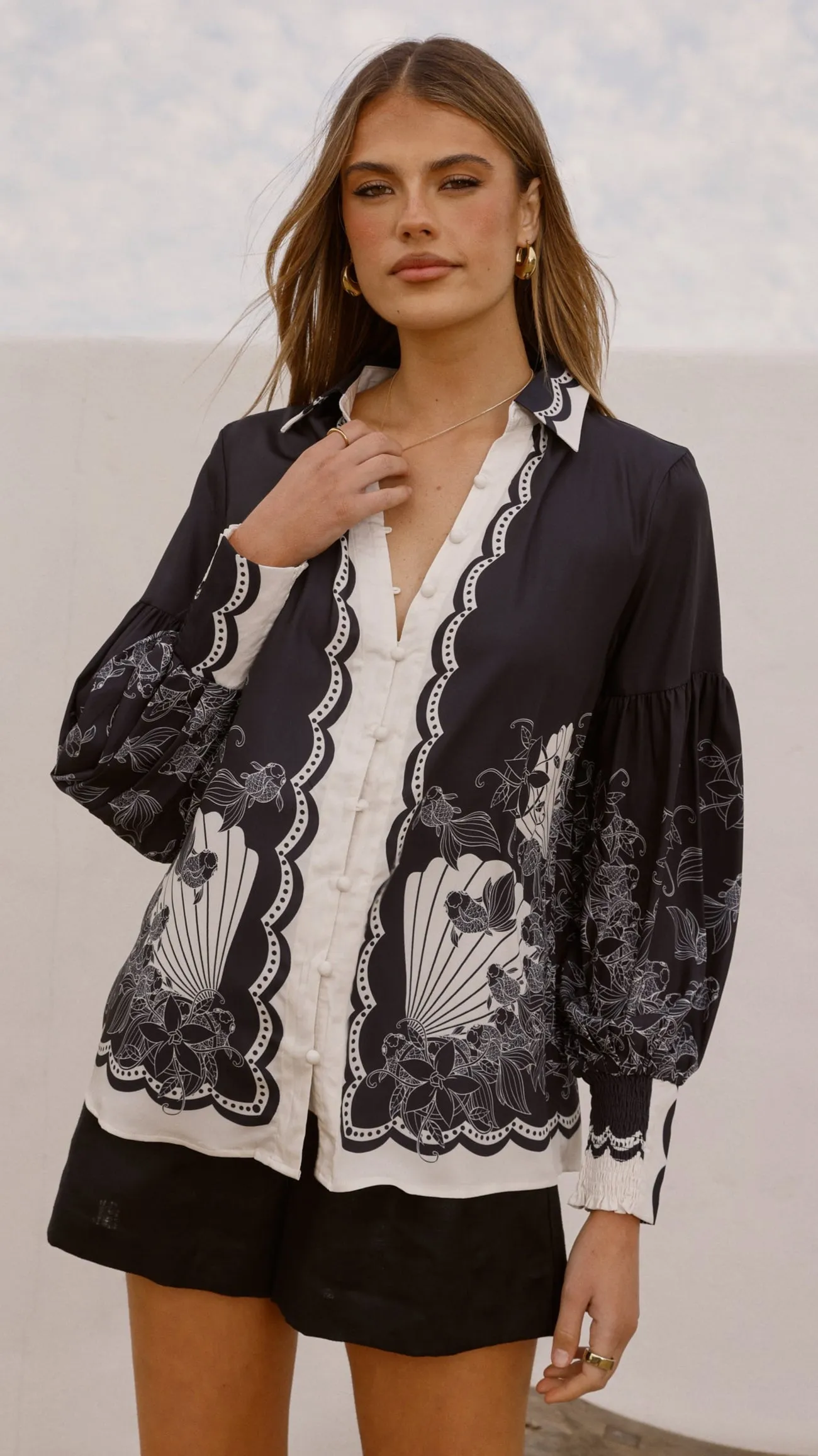 Dakota Long Sleeve Blouse - Cream/Black hypoallergenic material