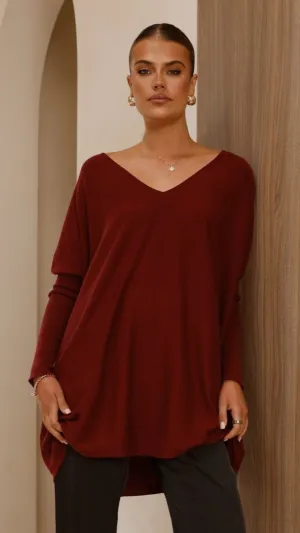 Amalia Knit Top - Burgundy Saga Vibe