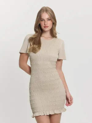 Air Beauty Beige Claire Smock Mini Dress
