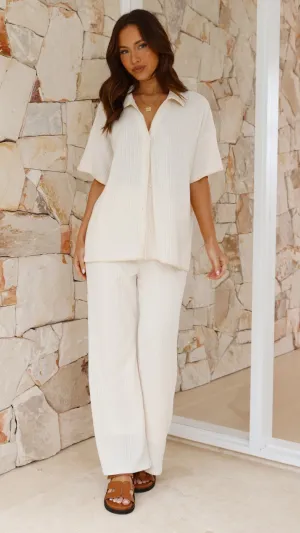 Madian Button Up Shirt and Pants Set - Beige Warm Coat