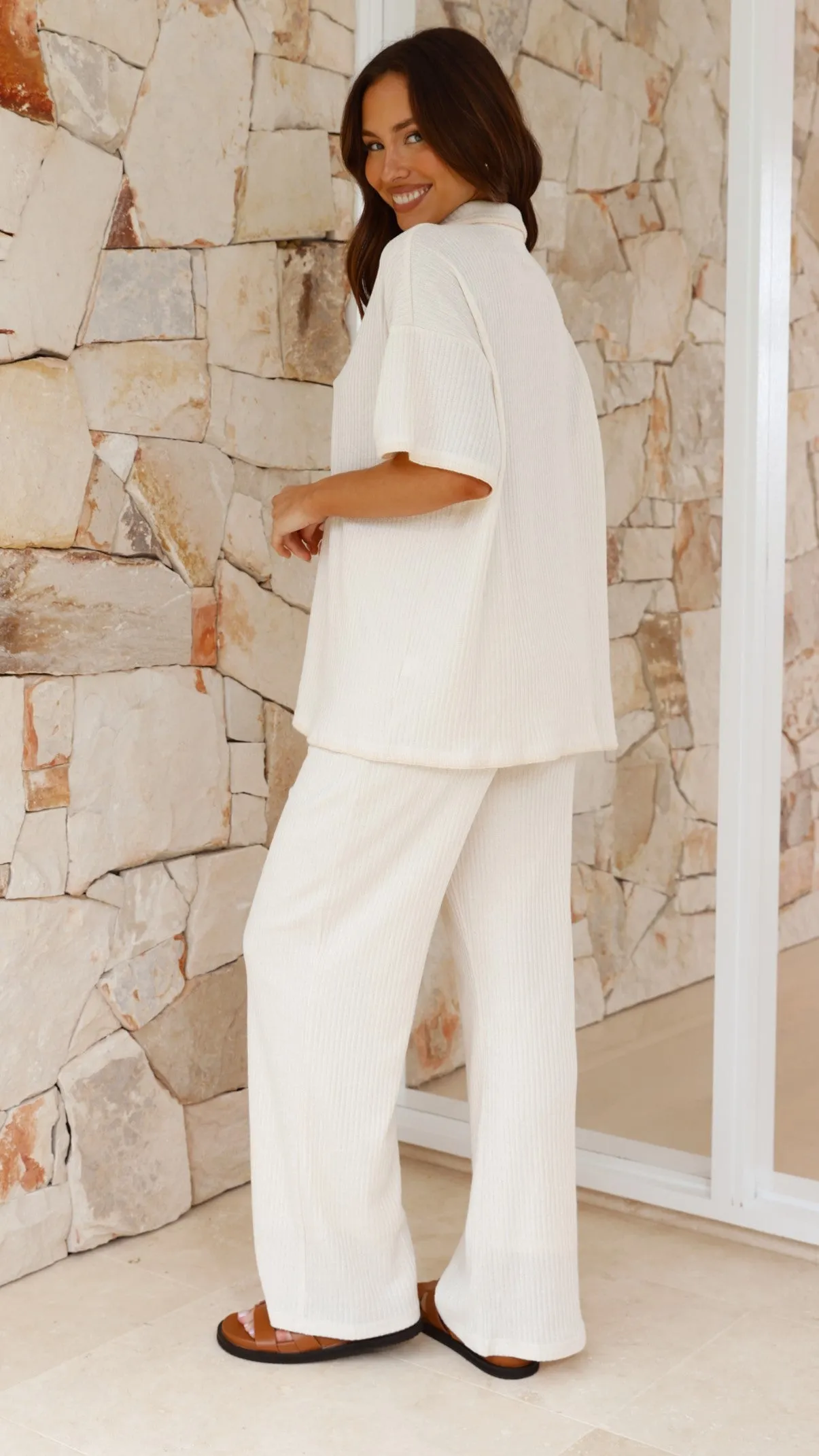 Lightweight Layering Tech Mood Madian Button Up Shirt and Pants Set - Beige