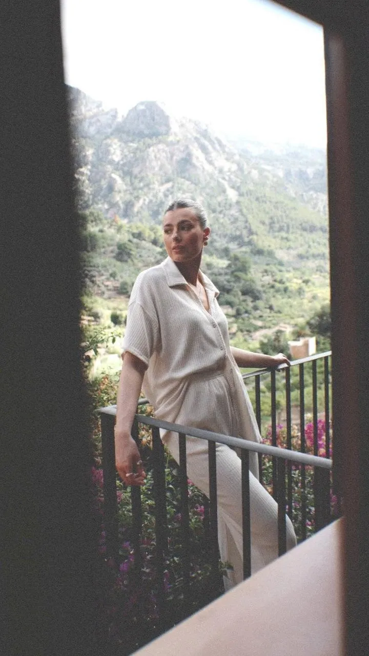 Madian Button Up Shirt and Pants Set - Beige Lightweight Vest Lean Glow