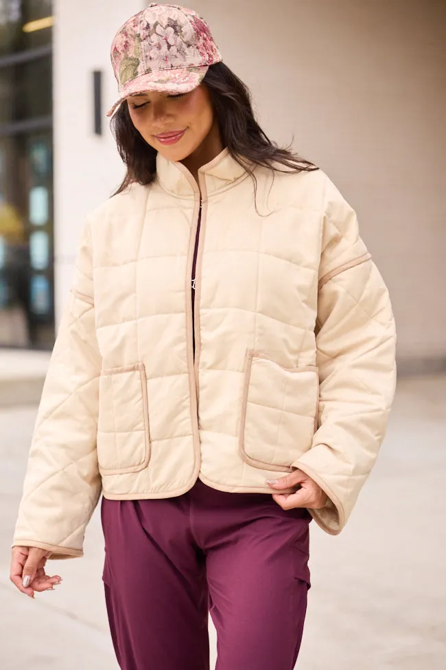 Cool Tone Multi Pocket Functionality Maggie Beige Quilted Jacket