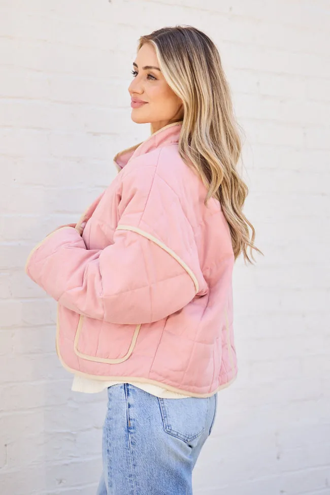Maggie Pink Quilted Jacket Breathable Design Stretchable Waistband