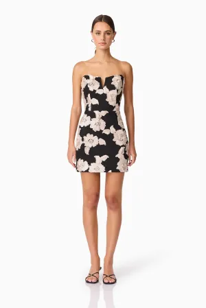 Light Silhouette Margaux Strapless Mini Dress in Black & Gold Floral