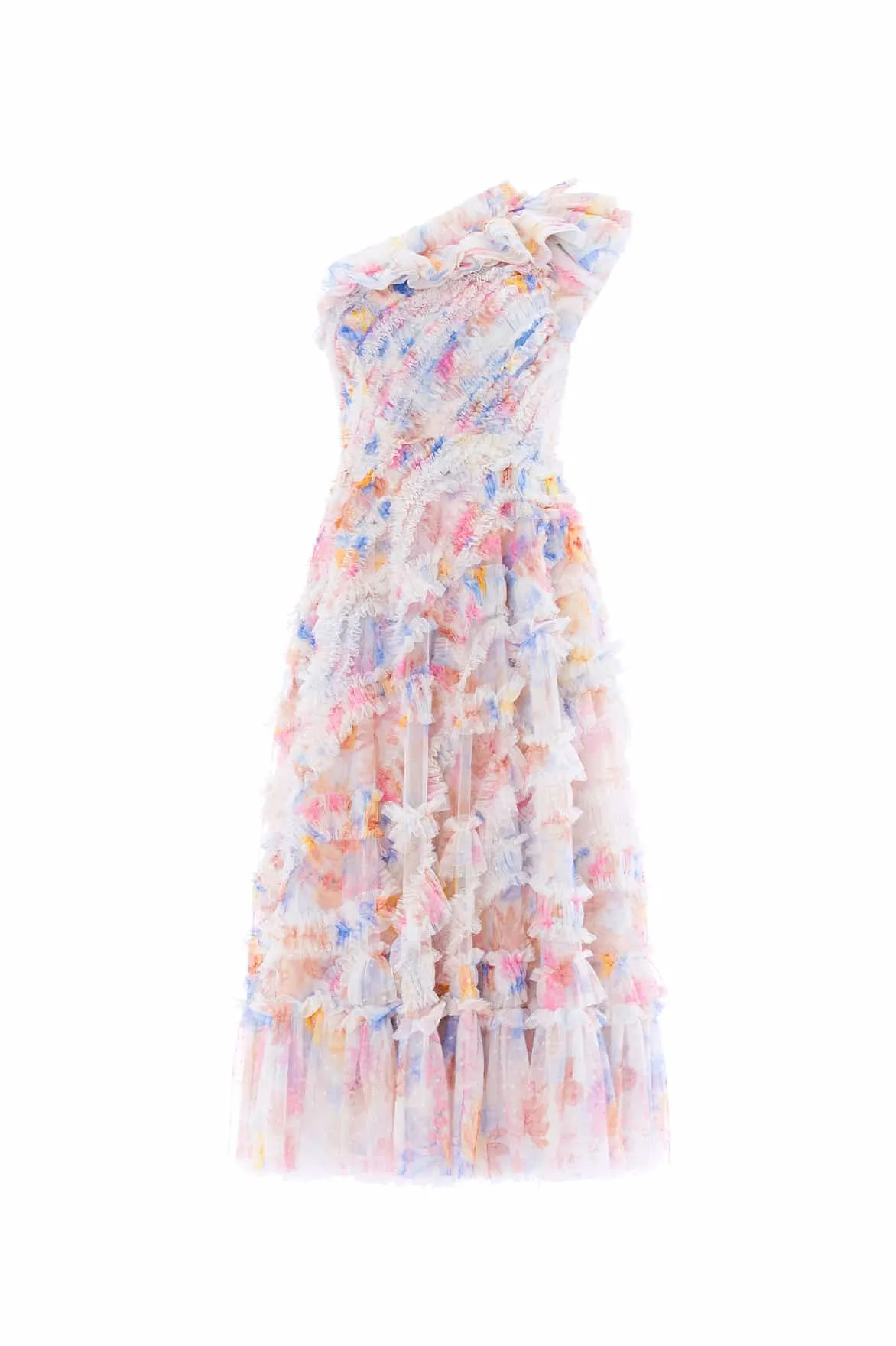 Mariannes Floral Aaliyah One-Shoulder Ballerina Dress Event Safe Bloom Soft