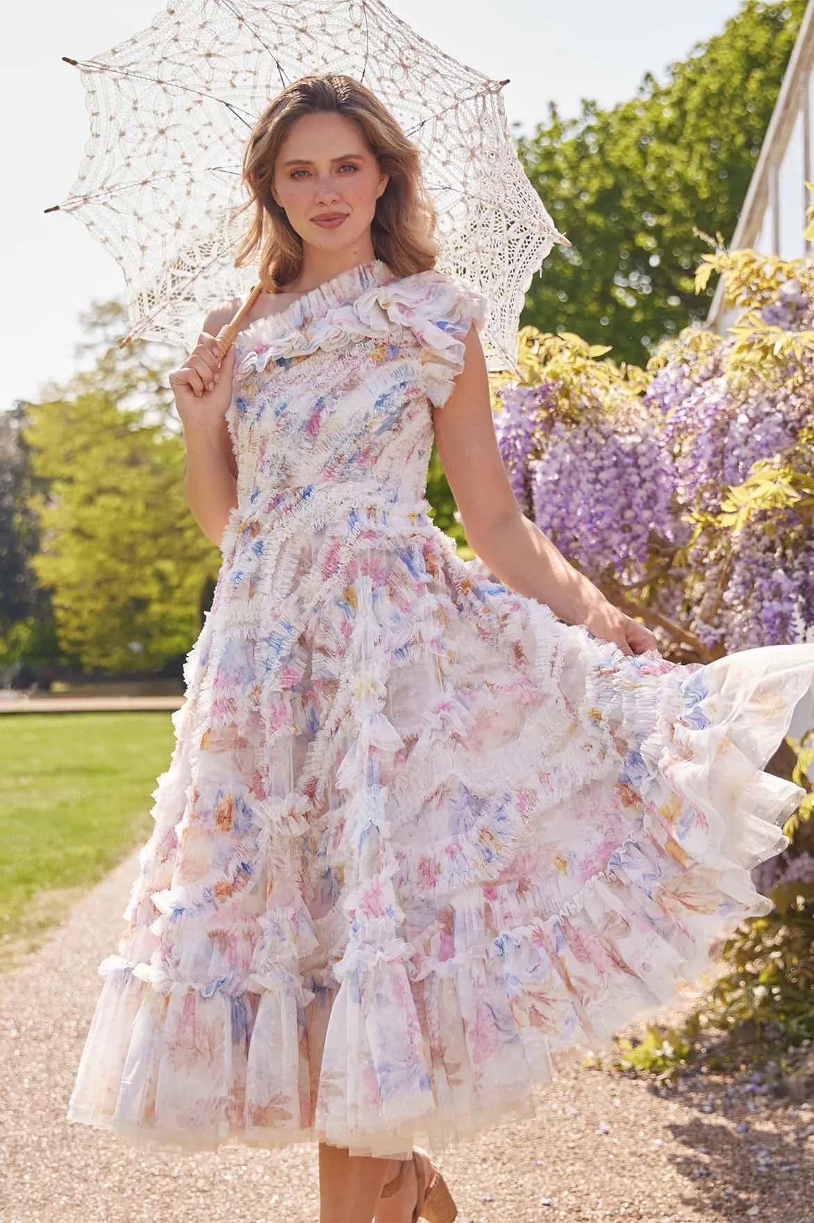 Mariannes Floral Aaliyah One-Shoulder Ballerina Dress Tailored Comfort