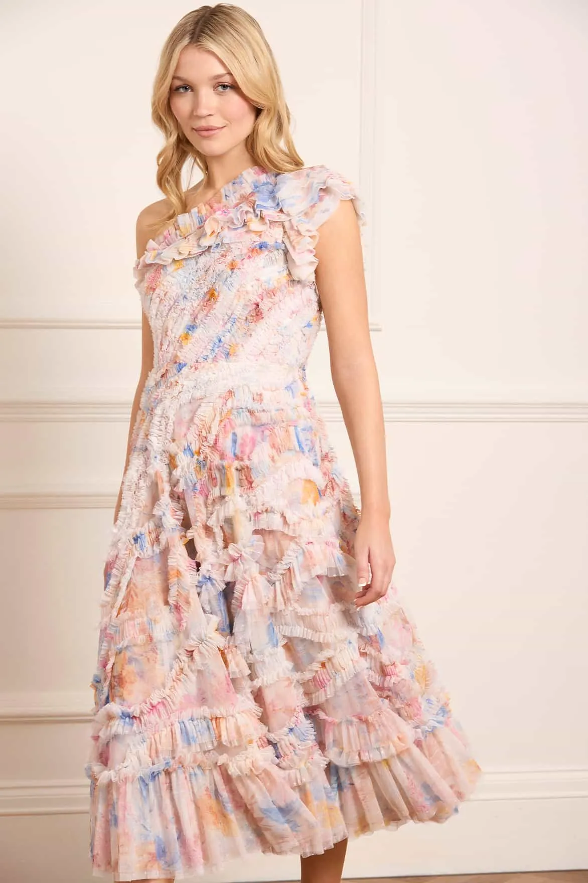 Mariannes Floral Aaliyah One-Shoulder Ballerina Dress London Cool