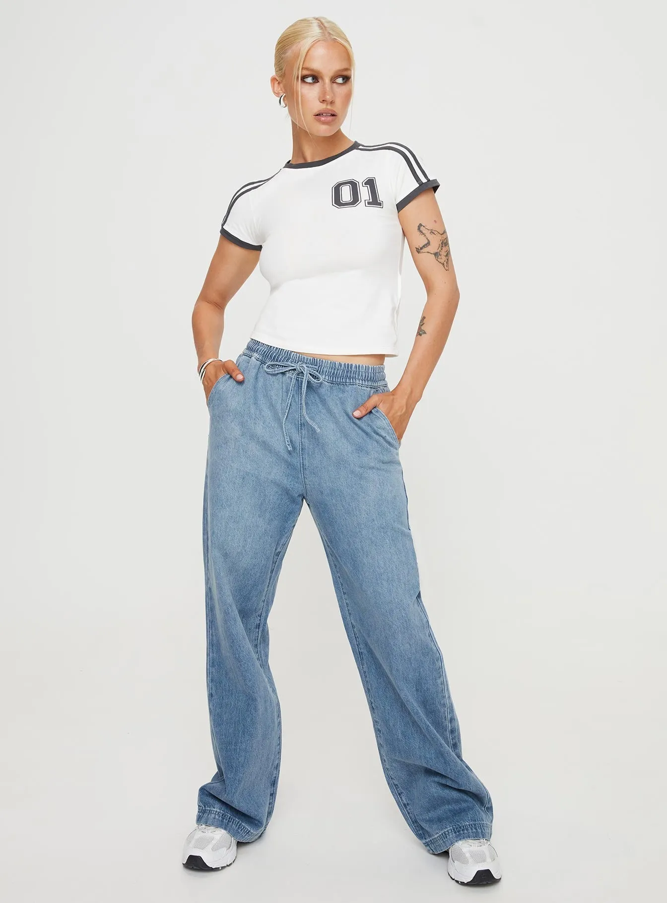 Maves Denim Drawstring Pants Mid Wash Spring Mood Elegant City Walk