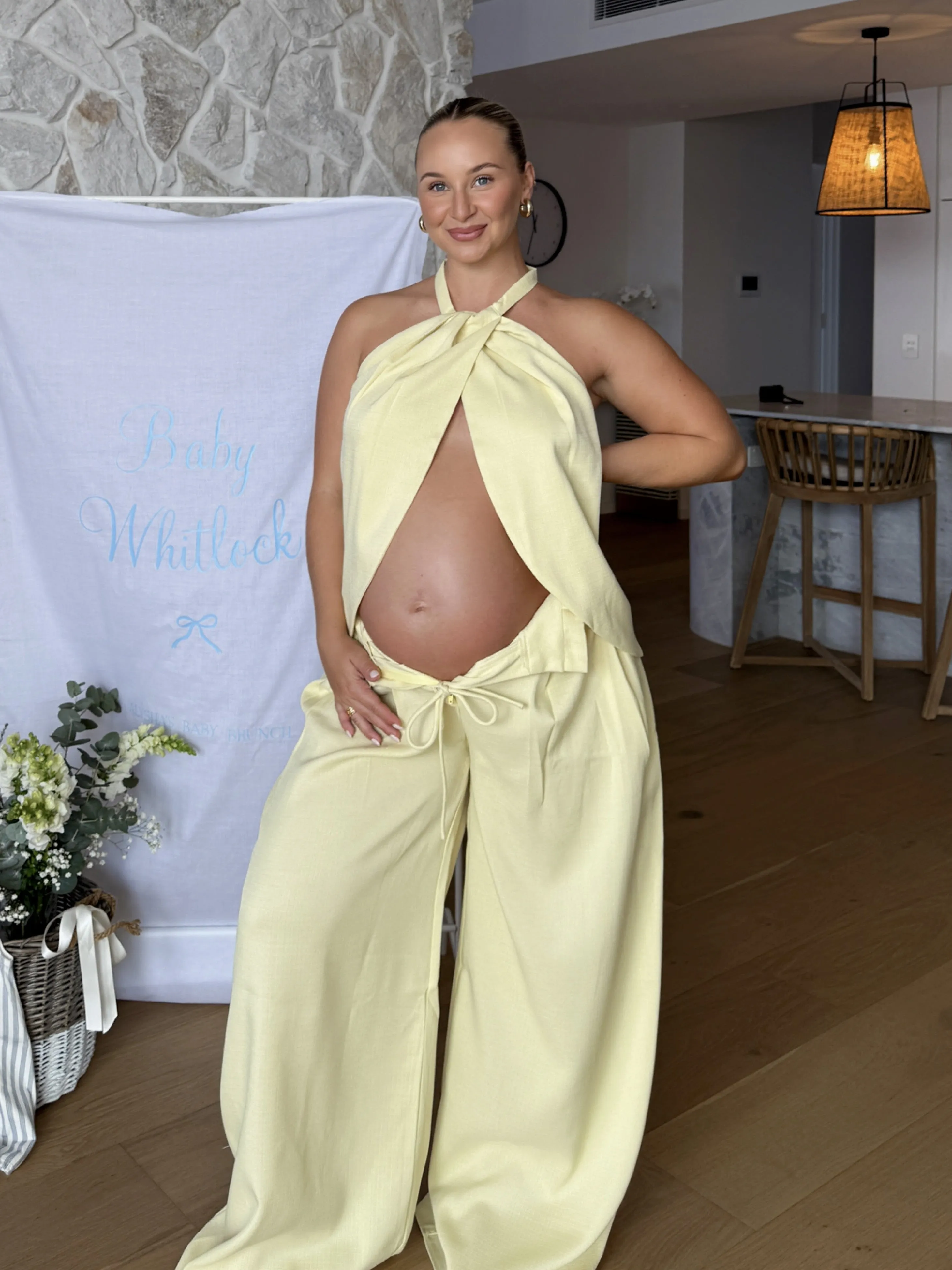 Trendy Fashion Stone Glow Melinda Halter Top - Soft Yellow