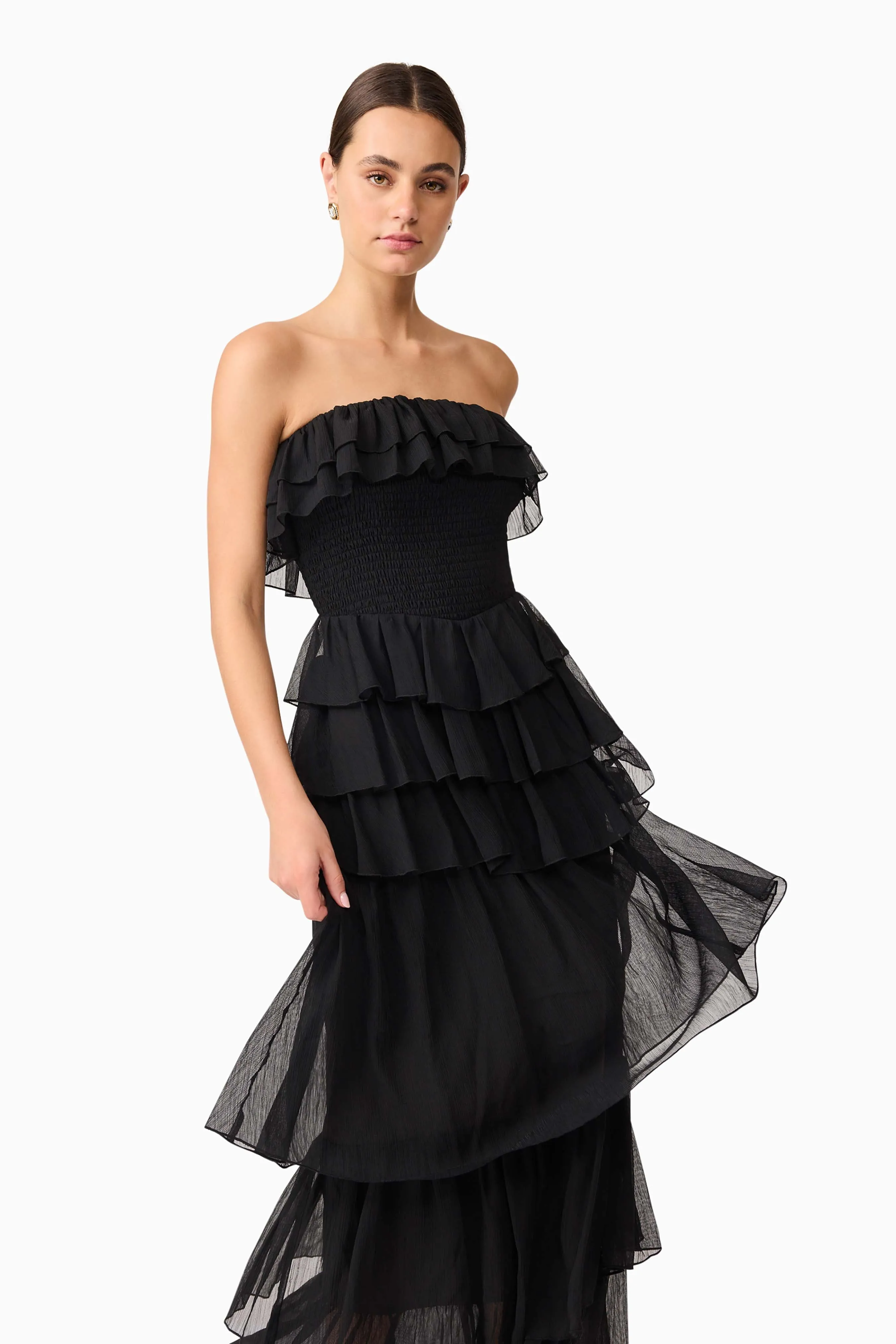 Resort Vibes Kind Light Melissa Strapless Maxi Dress in Black