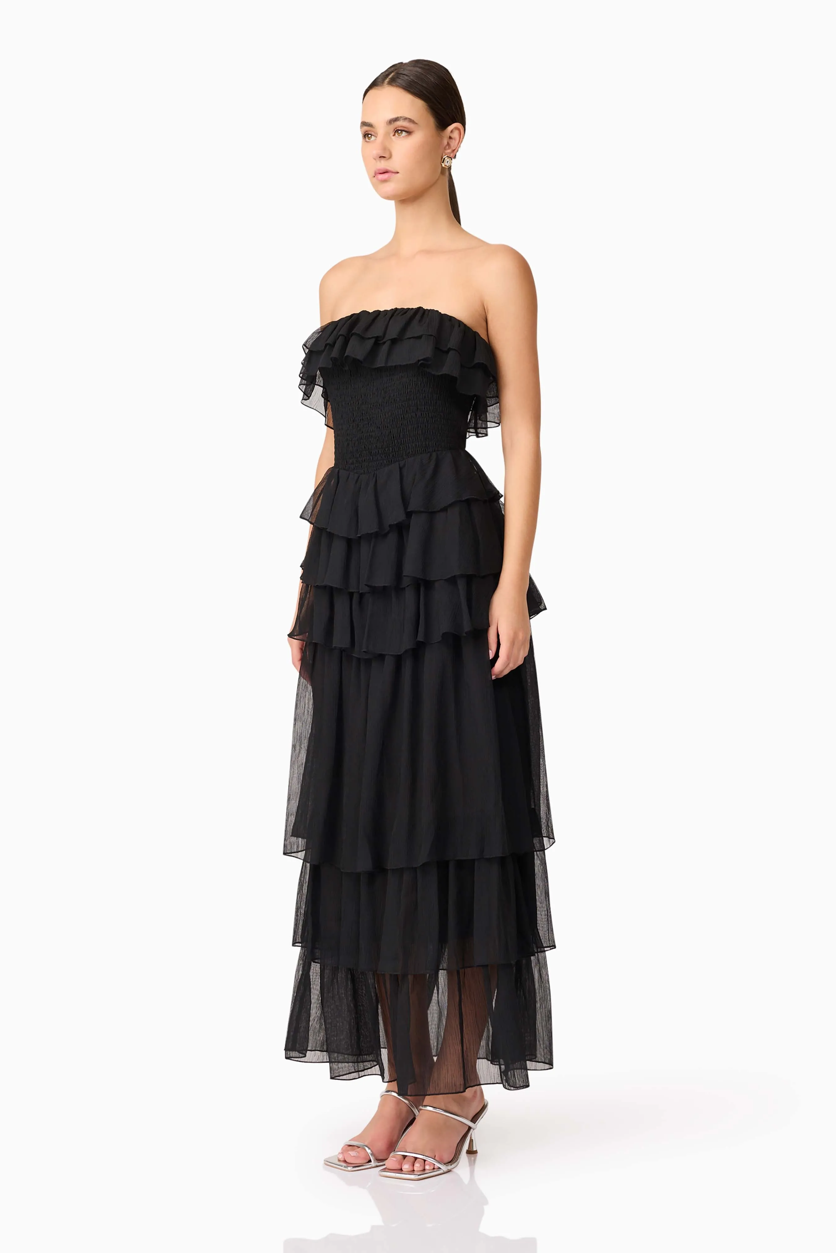 Melissa Strapless Maxi Dress in Black Sharp Style Lounge Base