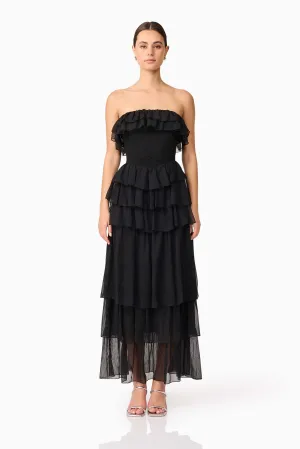 Melissa Strapless Maxi Dress in Black Modest Light Airy Feel