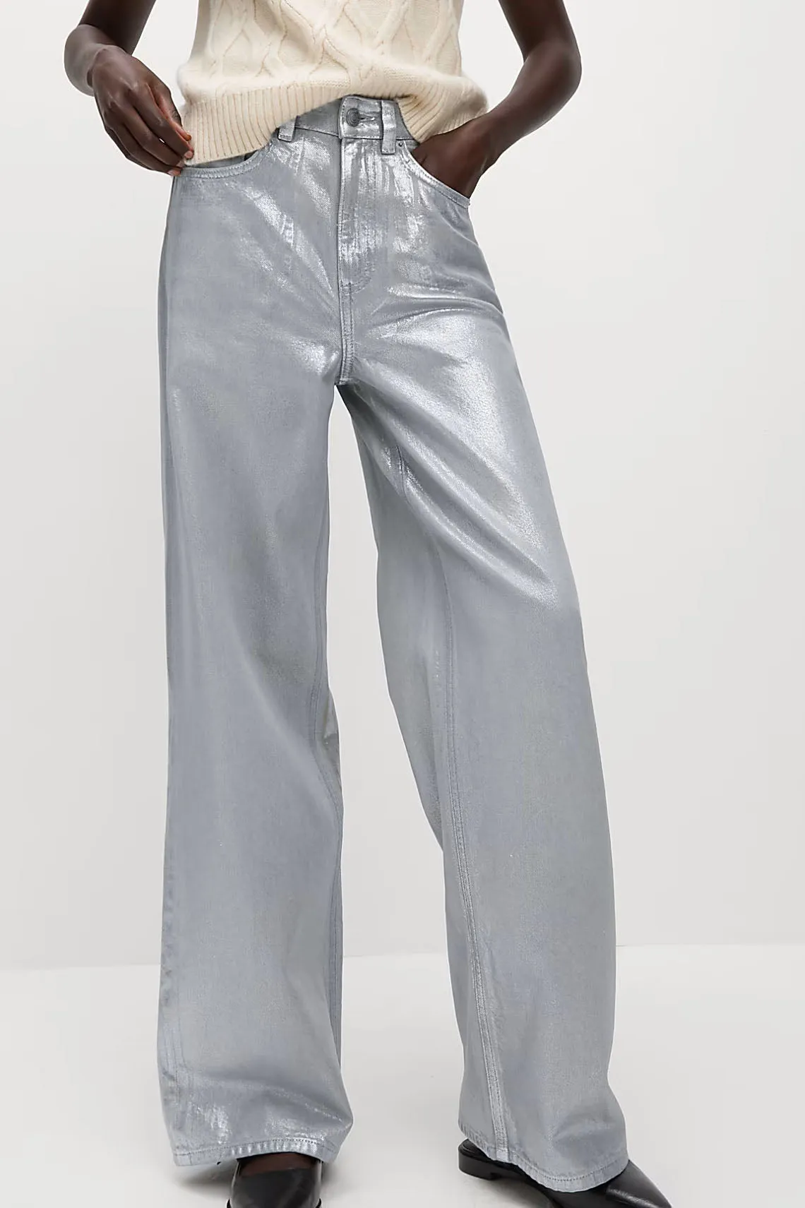 slim fit Metallic Wide Leg Jeans