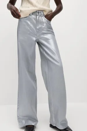 Metallic Wide Leg Jeans Night Out City Walk Minimalist