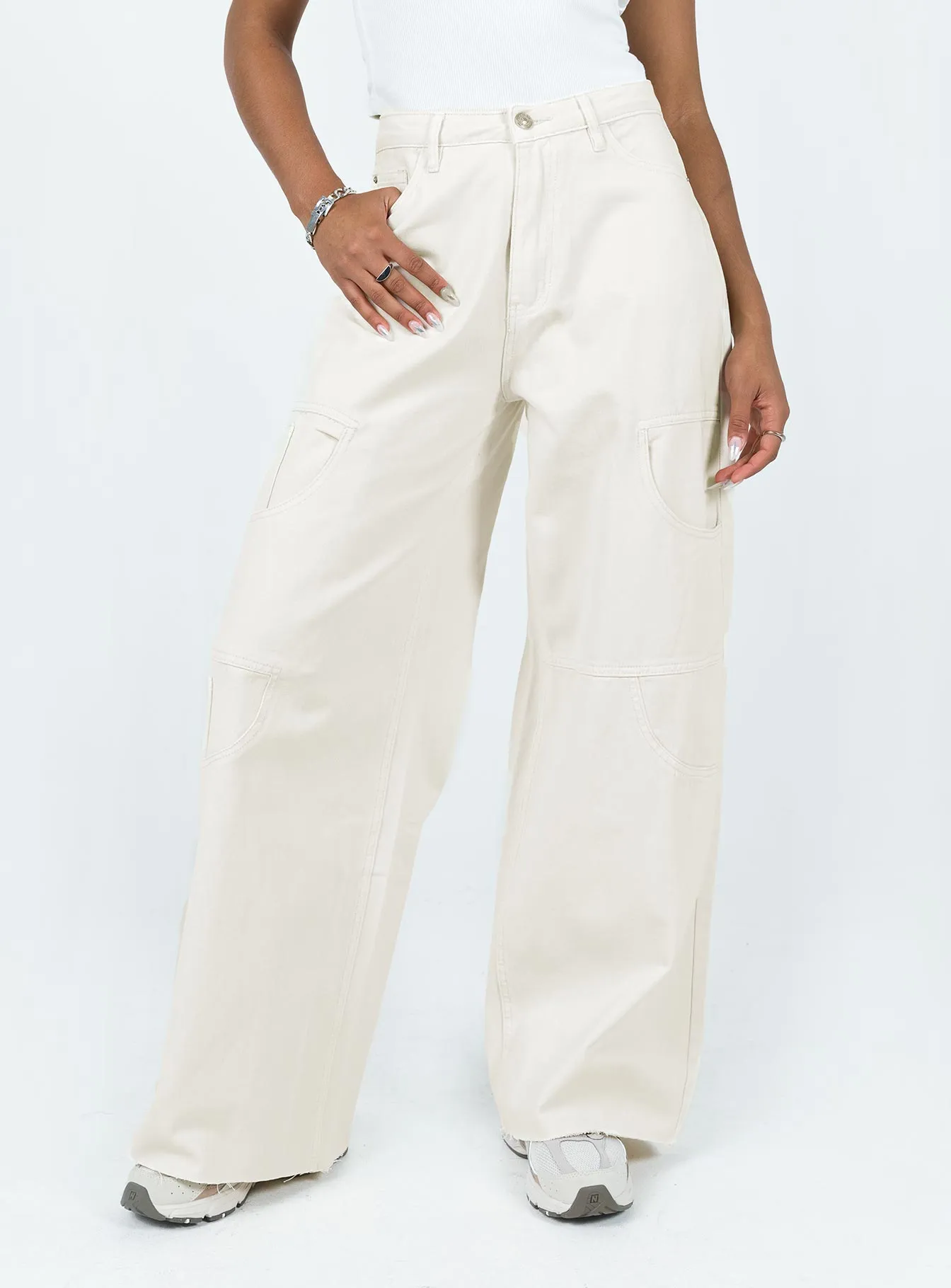 Easy Fit Meyer Wide Leg Jeans Beige
