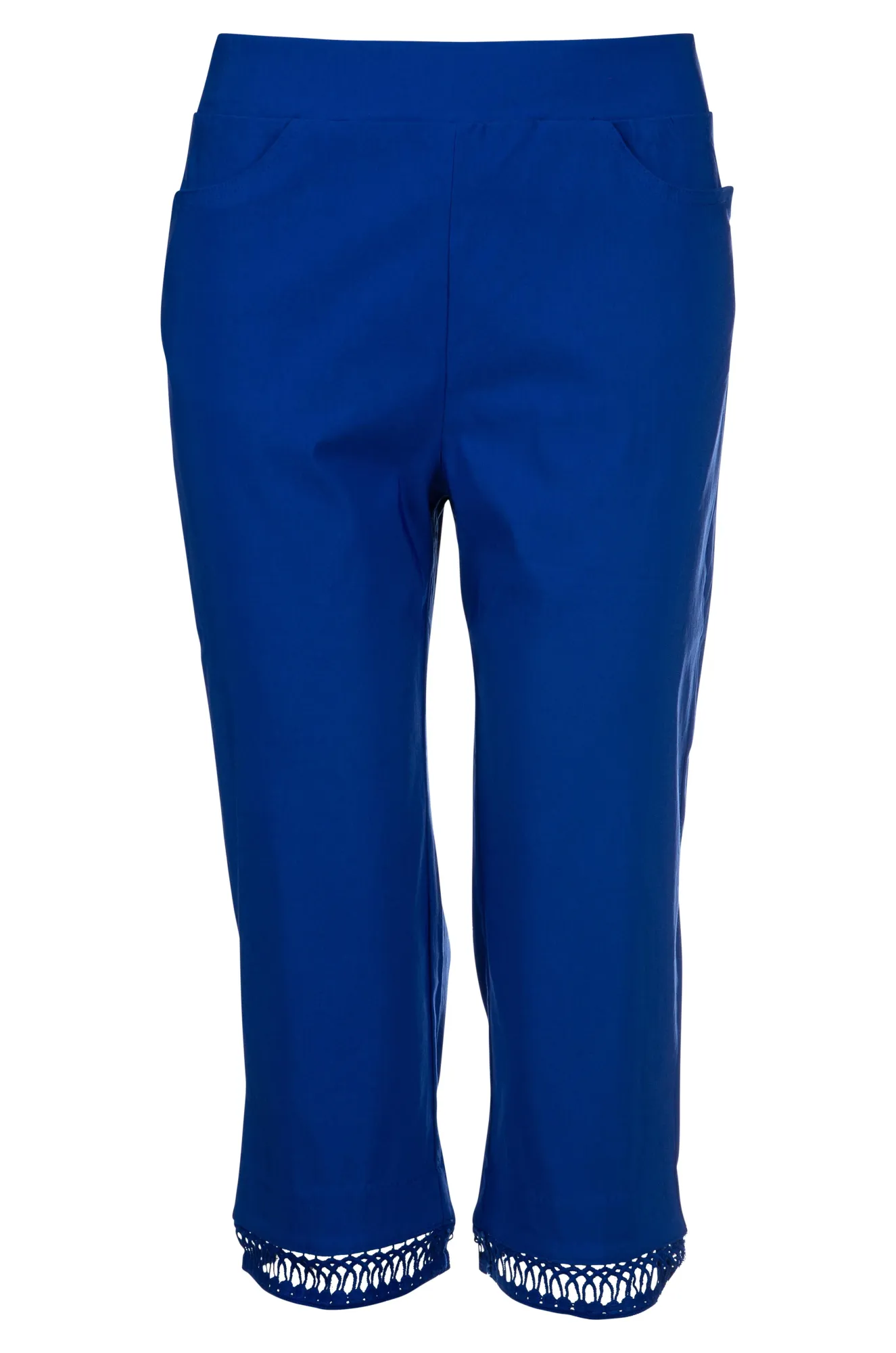 Mid Calf Pants with lattice trim | COBALT | 6302A1 Perfectly Relaxed
