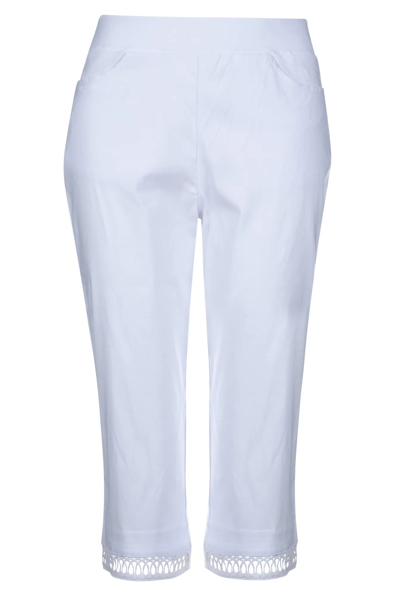 Adjustable drawstring Mid Calf Pants with lattice trim | WHITE | 6302A1