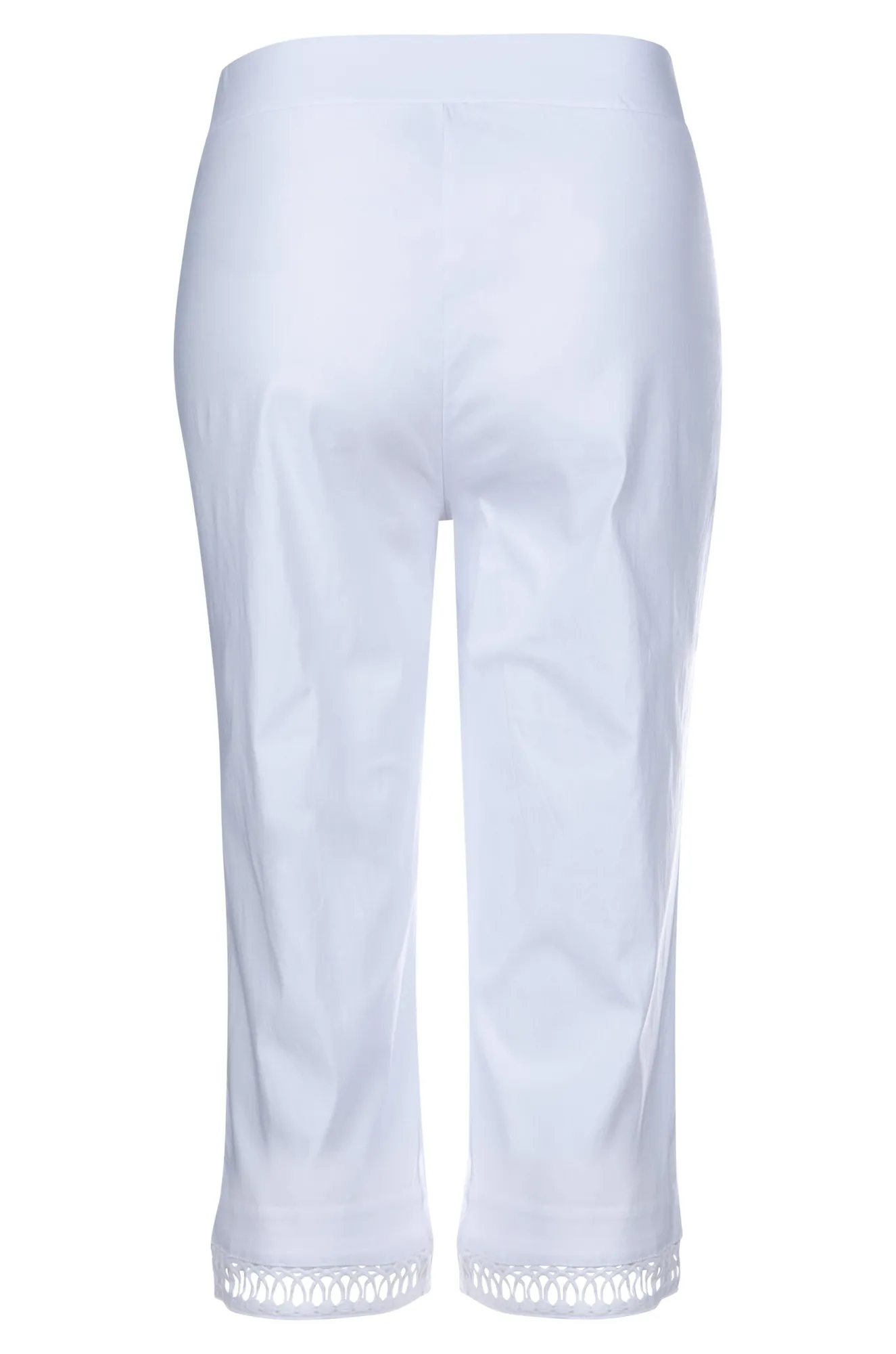 Mid Calf Pants with lattice trim | WHITE | 6302A1 Non Irritating