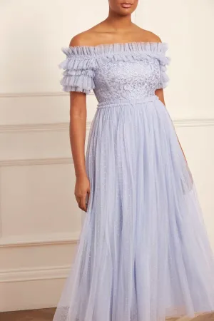 Midsummer Lace Bodice Off-Shoulder Ankle Gown Cold-Shoulder