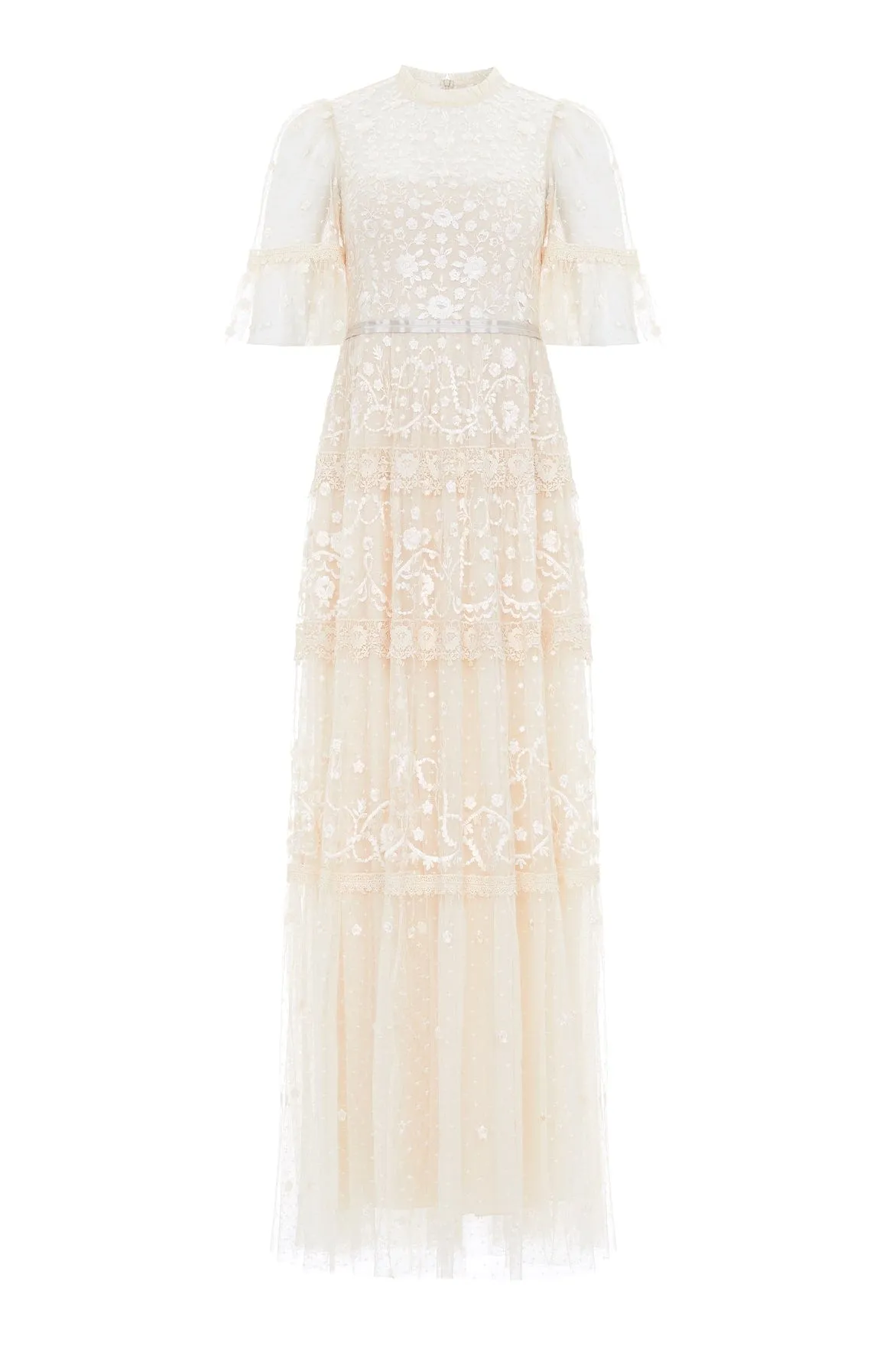 Smooth Texture Midsummer Lace Round Neck Gown