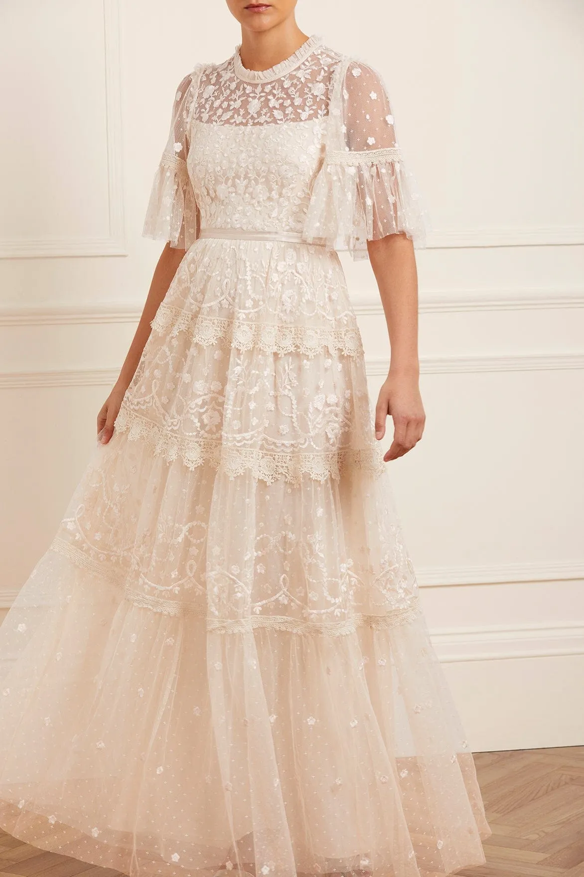 Midsummer Lace Round Neck Gown Refined Aesthetic