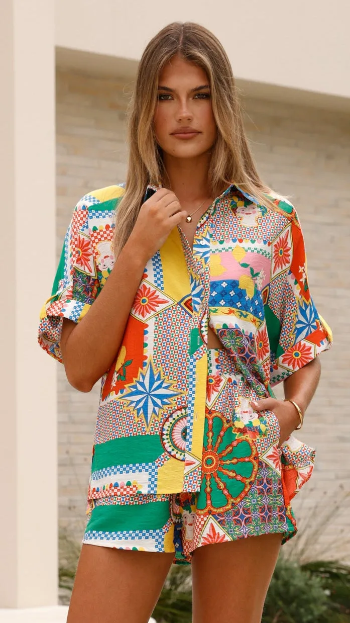 Mila Button Up Shirt - Dazzle Print Smart Look Cozy Pullover