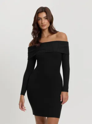 Vibrant Light Black Fold Over Rib Julia Mini Dress