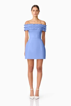 Sonya Off The Shoulder Mini Dress in Blue Sharp Finish