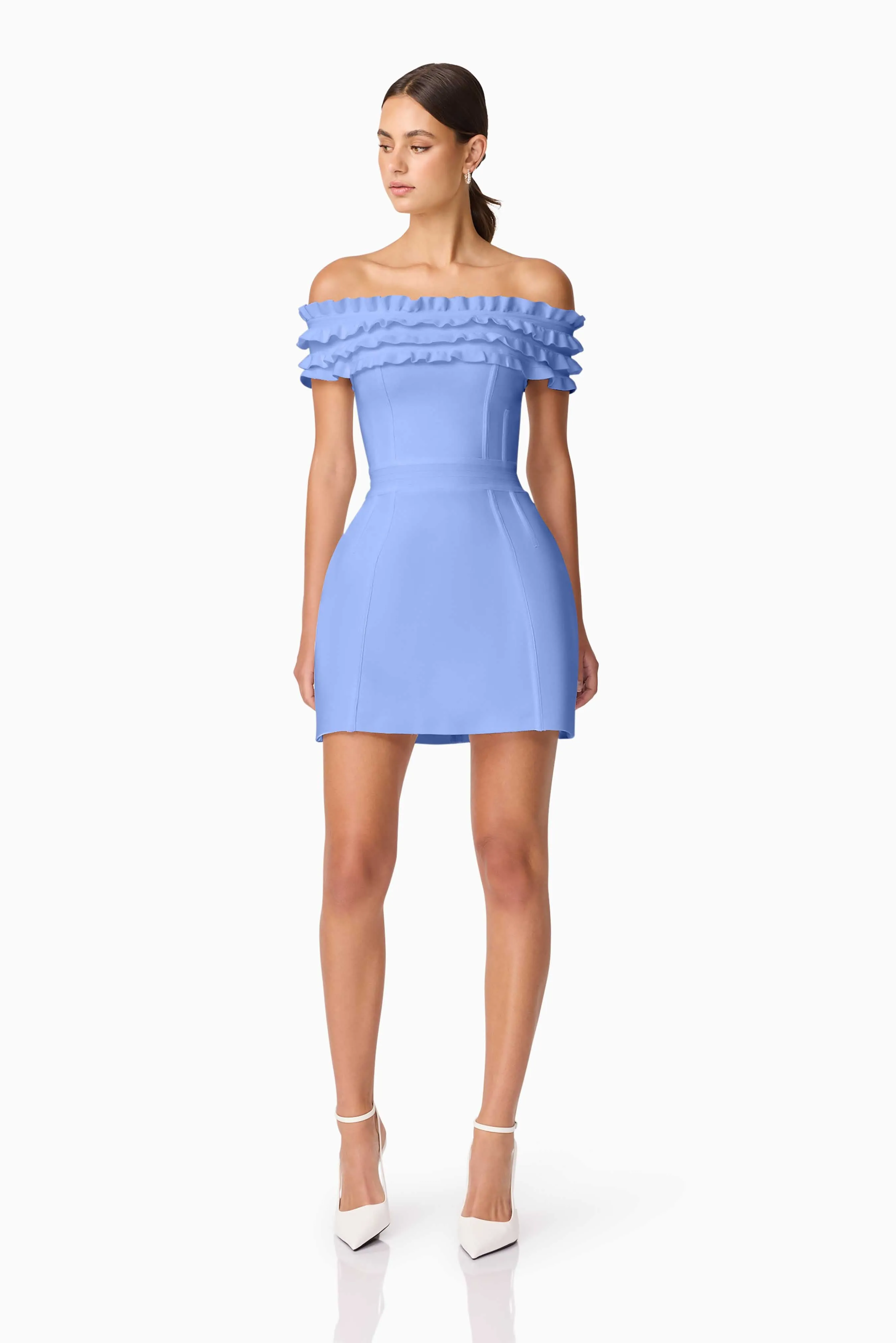 Evening Ready Sonya Off The Shoulder Mini Dress in Blue