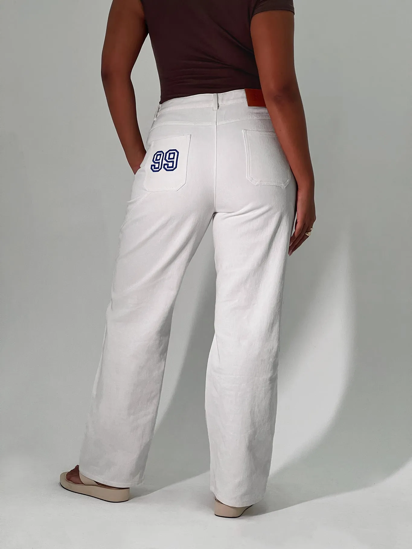 Garza Wide Leg Jeans White Denim Routine Wear