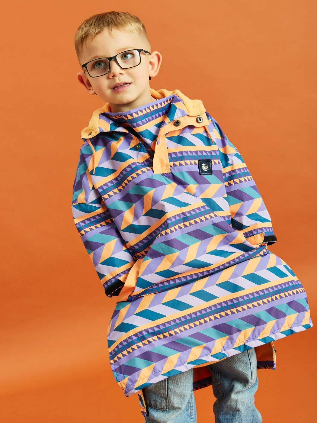 Windproof Closure Kids Harley Retro Pattern Poncho