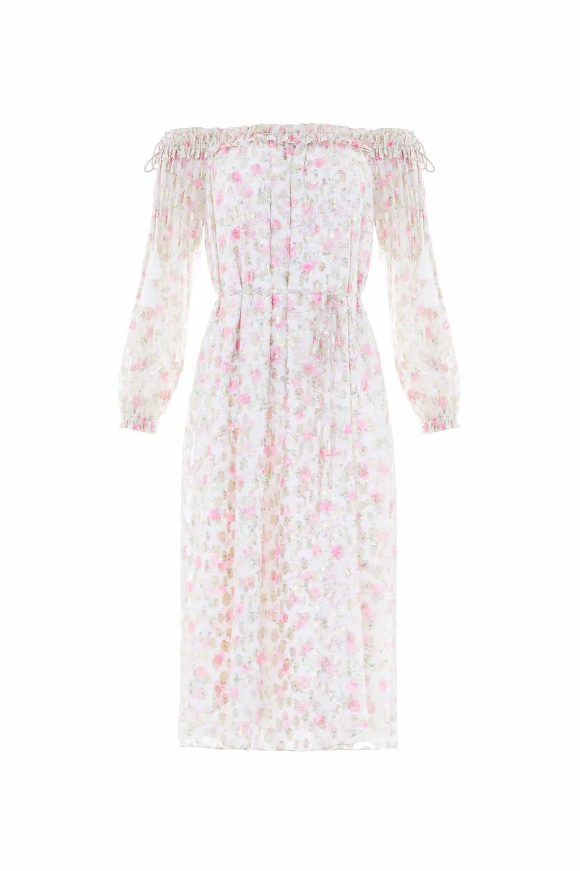Bold Statement MoldResistantTexture Rose Ditsy Lurex Midaxi Dress