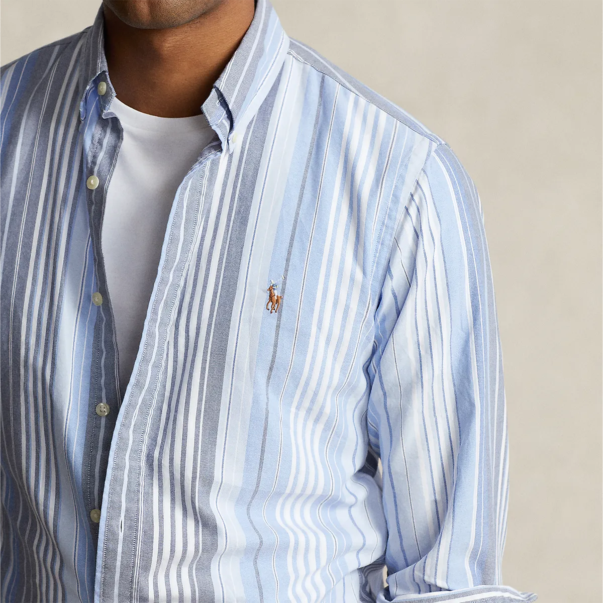 Modern Fit Ralph Lauren - Custom Fit Striped Oxford Shirt in Blue/White