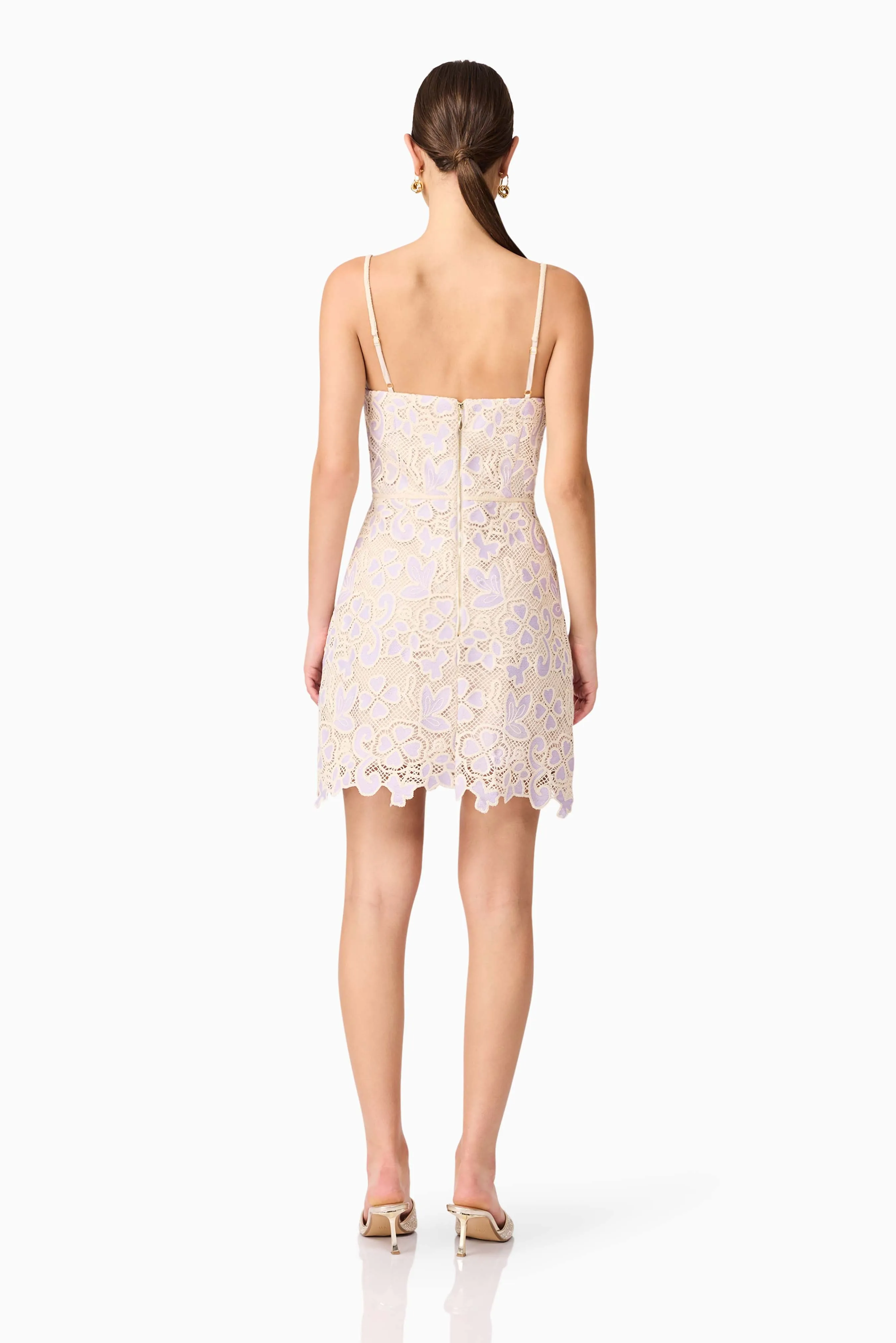 Pure Look Bride Friend Jasmine Crochet Mini Dress in Purple & Beige