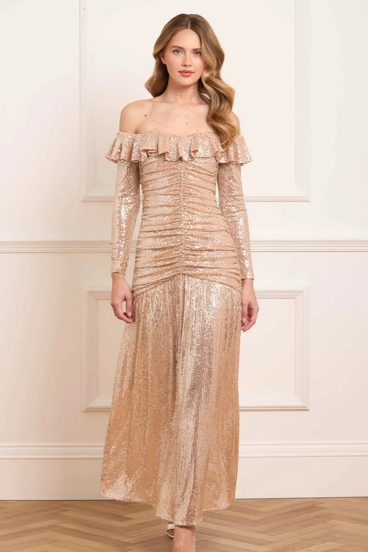 Sienna Off-Shoulder Gown Chic Tailoring Waist