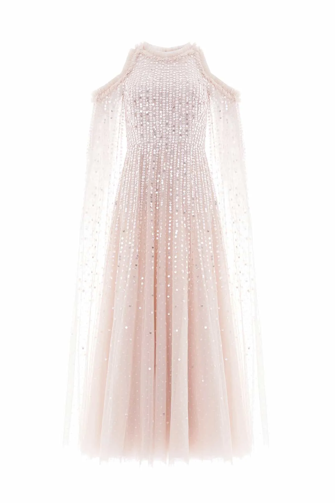 Moonlight Sequin Cape Sleeve Ankle Gown Silky Touch